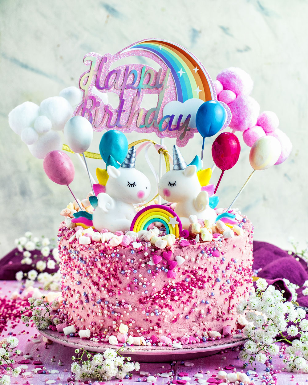 Einfache Einhorn-Torte - Geburtstagskuchen für maedchen in rosa pink -schnelles rezept